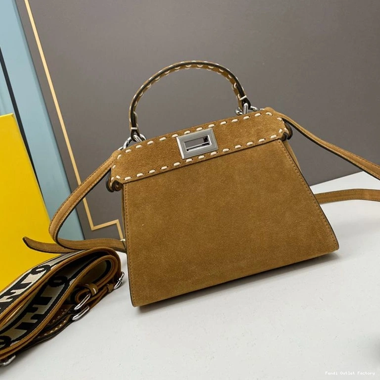 HOT Suede Fendi Stitching Mini Iconic Peekaboo Bag In Brown 0730